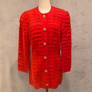 Red Layered Blazer with Gold Buttons with Pearl and Fake Diamonds.